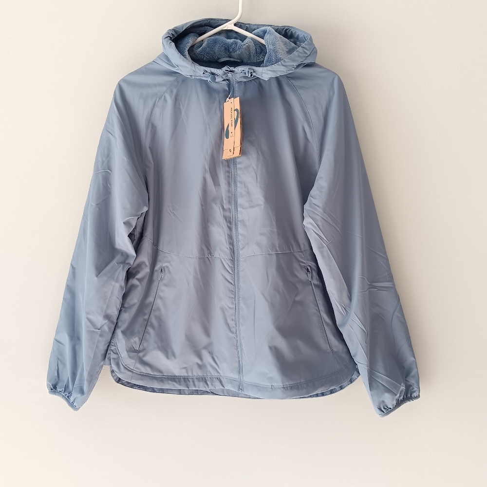 Aasics Jacket Fleece Lined Heat Retaining Warmth Reflective Hood Blue Medium